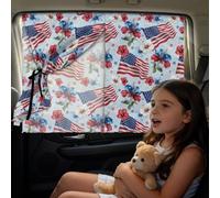 Poceacles Car Side Window Shade for Kids, 2 Layers Blackout/See Through Options Car Sun Shades UV Blocker Privacy Sunshade Fits Most Cars SUV Sedan, American Flag Hibiscus Flower Blue, Pack of 2