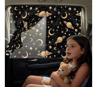 Poceacles Car Side Window Sun Shade Blackout Curtain for Privacy Full Coverage & Half Shade Options 2 Layers Car Side Windows Cover Sun Protection for Kids, Planet Star Moon Pattern Black