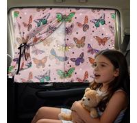Poceacles Car Side Window Sun Shade Blackout Curtain for Privacy Full Coverage & Half Shade Options 2 Layers Car Side Windows Cover Sun Protection for Kids, Butterfly Star Pattern Pink