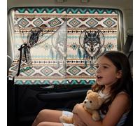Poceacles Car Side Window Sunshades Double Layers Car Window Shade for Kids UV Blocker Privacy Protection Magnetic Side Window Sun Shade UV Blocker Covers, Wolf Aztec Print, 2 Pcs