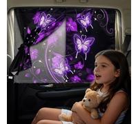 Poceacles Car Sun Shade for Side Windows UV Protection Adjustable Privacy Full Covers/Half Shade Options Magnetic Car Window Shade Curtain Covers, Butterfly Flower Violet