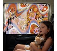 Poceacles Car Window Privacy Shade UV Protection Double-Layers Full Privacy/Semi-Transparent Options Car Window Covers Curtain Sunshades for Kids Sleeping, Hippie Flower Daisy Orange, 2 Piece