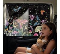 Poceacles Car Window Shade 2 Layers Full Covers/Half Shade Options UV Blocking Magnetic Side Window Privacy Shade Car Interior Accessories for SUV Sedan, Butterfly Floral Star Black, 2 Pcs