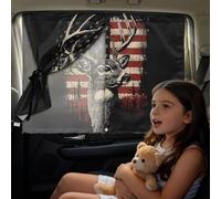 Poceacles Car Window Shade for 4th of July, Heat Blocking Side Window Curtain UV Protection Full Covers/Half Shade Options Independence Day Car Interior Sunshades, Deer American Flag, 2 Piece