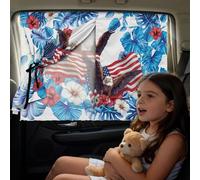 Poceacles Car Window Shade UV Blocking Side Window Shade Double Layers 2-in-1 Blackout & See-Through Design Independence Day Decor, American Flag Eagle Hibiscus Flower Monstera Leaf