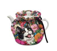 Poceacles Cat Floral Print Tea Cozy Teapot Cover Thermal Insulation Tea Pot Cosy Teapot Cover Home Kitchen Table Tea Pot Cover Teapot Cozy Warmer