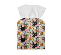 Poceacles Cat Flower Pattern Tissue Box Cover for Women, Leather Square Tissue Box Holder Decorative for Bathroom/Office/Car/Nightstand/Outdoor Tent/Dining Table