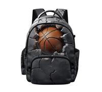 Poceacles Children's Backpack Stylish School Bag Book Bag with Laptop Compartment, Front Pocket & Side Pockets, for Kindergarten Elementary Middle School, Basketball Cracked Stone Print