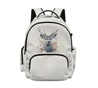 Poceacles Children's Backpack Stylish School Bag Book Bag with Laptop Compartment, Front Pocket & Side Pockets, for Kindergarten Elementary Middle School, Deer Floral Gray-Beige