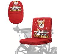 Poceacles Christmas Mobility Scooter Seat Cover for Elderly Electric Wheelchair Seat Protector Non-Slip Power Chair Cover, Corgi Dog Merry Christmas Print Red
