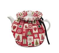 Poceacles Christmas Tea Cozy for Teapot Small Tea Cosies, Kitchen Kettle Dust Cover Cloth for Breakfast Pot Coffee Pot Protector Tabletop Decorations, Christmas Patchwork Print Red