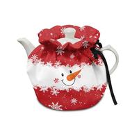 Poceacles Christmas Tea Pot Cover Tea Cosy for Large Teapot Kitchen Kettle Dust Cover with Cotton Pad Decorative Winter Indoor Home Decor, Snowman Face Print Snowflake Red White