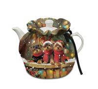 Poceacles Christmas Teapot Dust Cover Tea Cosy for Teapots Decorative Tea Kettle Cover with Insulation Pad Keep Breakfast Warm for Kitchen Home Table Top, Christmas Yorkshire Terrier Dog Print