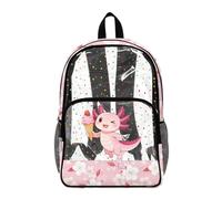 Poceacles Clear Backpack for Boys Girls Clear Backpacks Transparent Daypack with Adjustable Straps, See Through Book Bag Back to School Essentials, Axolotl Ice Cream Cherry Blossom Pink