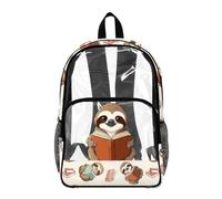 Poceacles Clear Backpacks for Boys Girls Large Capacity Kids Stylish Transparent Bookbag Clear Bags Teens PVC School Backpack School Supplies, Sloth Book Pattern Beige