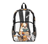 Poceacles Clear Backpacks for Girls Boys Preschool Elementary Kids Clear Backpack Transparent Bookbag See Through Daypack PVC Heavy Duty School Bag, British Bulldog Cartoon Dog