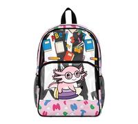 Poceacles Clear Backpacks for Stadium Events PVC Transparent Bookbag See Through Daypack Elementary Middle School Bag for Boys Girls Teens Children, Axolotl Stationery Letter Print
