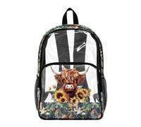 Poceacles Clear Bookbag for Girls Boys Transparent Backpack See Through School Daypack PVC Heavy Duty Unisex School Backpack for Teens Kids, Highland Cow Camo Hunting Forest Sunflower