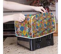Poceacles Colorful Floral Print Toaster Covers 4 Slice Wide Slot Dustproof Fingerprint Protectors and Greasy Protection Anti-sputtering Women Gift, M