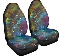 Poceacles Colorful Galaxy Print Car Seat Covers Set, 2 Pcs Auto Front Seat Pads Auto Seats Protector Interior Accessories Bucket Seat Cushion Pads