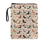 Poceacles Dachshund Floral Blossoms Print Book Sleeve Covers for Paperbacks and Hardcover with Zipper Washable Book Protector Pouch