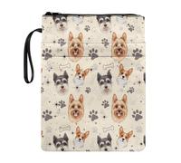 Poceacles Dog Paw Bone Book Sleeve Pouch Protector for Paperback Hardcover, Textbooks Storage Bag for Book Lovers, Women, Men, Cream White Yorkshire Terrier Schnauzer Corgi Pattern