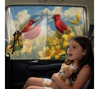 Poceacles Double Layers Car Sun Shade Magnetic Car Window Curtains for Privacy Protection Heat Blocking Automotive Window Shade for Kids Baby, North American Cardinal Bird Lily Flower, 2 Pcs
