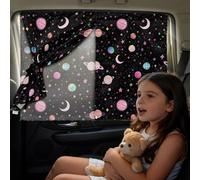 Poceacles Double Layers Car Window Shade for SUV Car Side Window Curtains Heat Blocking UV Protection Magnetic Automotive Window Shade for Baby Kids Nap, Planet Moon Star Black, 2 Piece