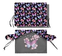 Poceacles Double Layers Car Window Shade for SUV Car Side Window Curtains Heat Blocking UV Protection Magnetic Automotive Window Shade for Baby Kids Nap, Butterfly Flower Black Violet