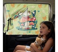 Poceacles Double Layers Car Window Shade for SUV Car Side Window Curtains Heat Blocking UV Protection Magnetic Automotive Window Shade for Baby Kids Nap, Frog Mushroom Flower Green, 2 Pack