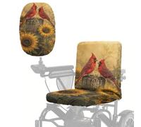 Poceacles Electric Wheelchair Seat Cover Universal Fit for Most Power Wheelchairs, Printed Heavy Duty Mobility Scooter Seat Protector with Adjustable Buckle Strap, Retro Cardinal Bird Sunflower