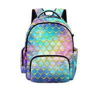 Poceacles Elementary Kids Backpack Large Capacity School Bag Bookbag Middle High School Students Laptop Backpack with Front Pocket Side Pockets, Blue Violet Gold Mermaid Scales Print
