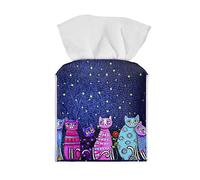 Poceacles Galaxy Cat Tissue Box Cover, PU Leather Square Tissue Box Holder for Bathrooms Vanity Countertop/Office/Car/Nightstand/Outdoor Tent/Dining Table
