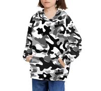 Poceacles Gray Black White Camouflage Print Unisex Kids Sweatshirt Boys Girls Hooded Kangaroo Pocket Pullover Hoodies Age 14-16 Year Old
