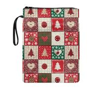 Poceacles Heart-Shaped Button Christmas Tree Plaid Red Green Book Sleeve Protector, Zippered Book Pouch with Extra Pocket for Bookish Lovers, Students, Teachers