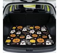Poceacles Heavy Duty Cargo Liner Car Rear Trunk Protector Decorative Car Trunk Mat Halloween Automotive Decoration Travel Essential for Car/SUV/Sedan, Ghost Pumpkin Bat Print Black