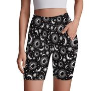 Poceacles High Waisted Biker Shorts for Women with Pockets, 8" Tummy Control Running Yoga Workout Shorts No See Through Spandex Athletic Leggings, S, Moon Star Black