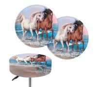 Poceacles Horse Sea Wave Round Stool Cover Round Seat Covers Washable Stool Cushion Protective Cover Elastic Bar Chair Covers for 14-16in Chair
