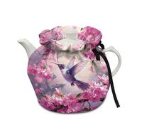 Poceacles Hummingbird Peach Blossoms Print Teapot Cozy Tea Cosy Insulated Teapot Cover Keep Warm Tea Kettle Quilt for Home Kitchen Table Hotel Tea Party Decorative Tea Cozy