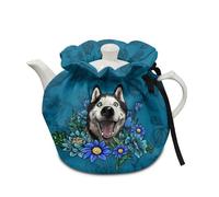 Poceacles Husky Dog Floral Print Insulated Kettle Cover Teapots Cozy Tea Cosy Kitchen Tea Pot Dust Cover Breakfast Pot Cover Teapots Warmer Cover with Elastic Band