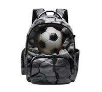 Poceacles Kids Bookbag School Backpack Large Capacity School Bag with Laptop Compartment, Front Pocket & Side Pockets for Children Teenagers, Football Soccer Cracked Stone Print