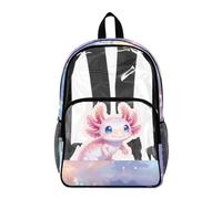 Poceacles Kids Clear Backpack PVC Transparent Backpacks See Through School Bookbag Lightweight Travel Clear Bag School Supplies for Boys Girls, Axolotl Galaxy Clouds Pink Violet