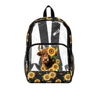 Poceacles Kids Transparent Backpack Large Capacity Clear Bookbag See Through School Bag Heavy Duty PVC Backpack for Preschool Elementary Students, Highland Cow Sunflower Black