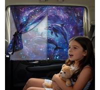 Poceacles Magnetic Car Curtain for Kids Privacy Sun Shade for SUV Car Side Window Double Layers Blackout & See-Through Design Auto Sun Shades, Dolphin Butterfly Galaxy Violet Blue, 2 Pack