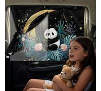 Poceacles Magnetic Car Sun Shades Double Layer Car Side Window Sun Shade Blackout Curtain Privacy Full Coverage & See-Through UV Blocker, Panda Rose Moon Monstera Leaf Star Black