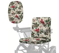 Poceacles Mobility Scooter Seat Cover Christmas Electric Wheelchair Seat Protector from Sun Wind Dust UV, Heavy Duty Electric Scooter Slipcover, Christmas Holly Cardinal Bird Print