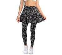 Poceacles Paw Grey Black Women Tennis Skirted Leggings Mini Skirt Leggings Yoga Pleated Skirt with Leggings Golf Tennis Pants with Skirt Athleisure Running Skorts, L