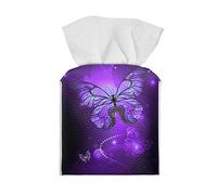 Poceacles Purple Butterfly Tissue Box Cover for Women, Tissue Case Organizer Cube Tissue Dispenser with Bottom Belt, Square Tissue Holder for Bathroom Bedroom
