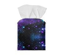 Poceacles Purple Galaxy Tissue Box Covers for Women, PU Leather Tissue Box Organizers Dispenser Foldable Napkin Holder Case with Bottom Belt Home Decorative
