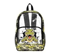 Poceacles PVC School Bag for Kids Clear Daypack Transparent Backpack See Through Bookbag Stylish Clear Bag with Front Pocket for Boys Girls, Cartoon Dinosaur T-Rex Brachiosaurus Green Camo